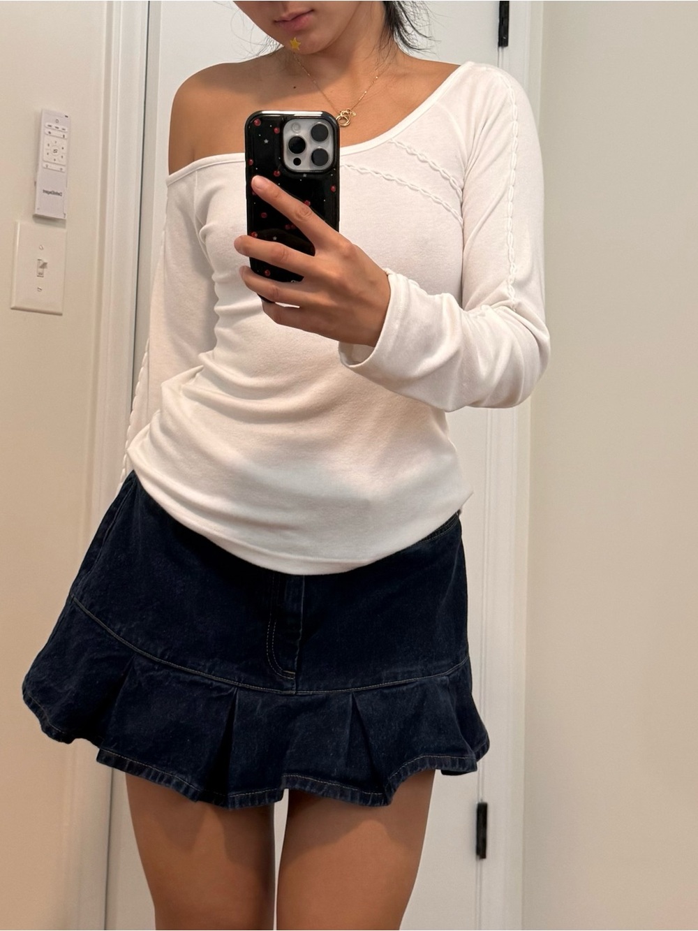 Low Rise Denim Mini Skirt in M
